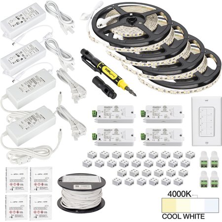 TASK LIGHTING 65 Ft., 225 Lumens/Ft. 12 V, Quattro Wireless Controller, 4 Zone 4 Area, Sgl-Wht, Cool Wht 4000K L-VK4Z4A-65-40